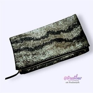 Stella & Dot Metallic Knit Fold Over Clutch Gold Silver Black